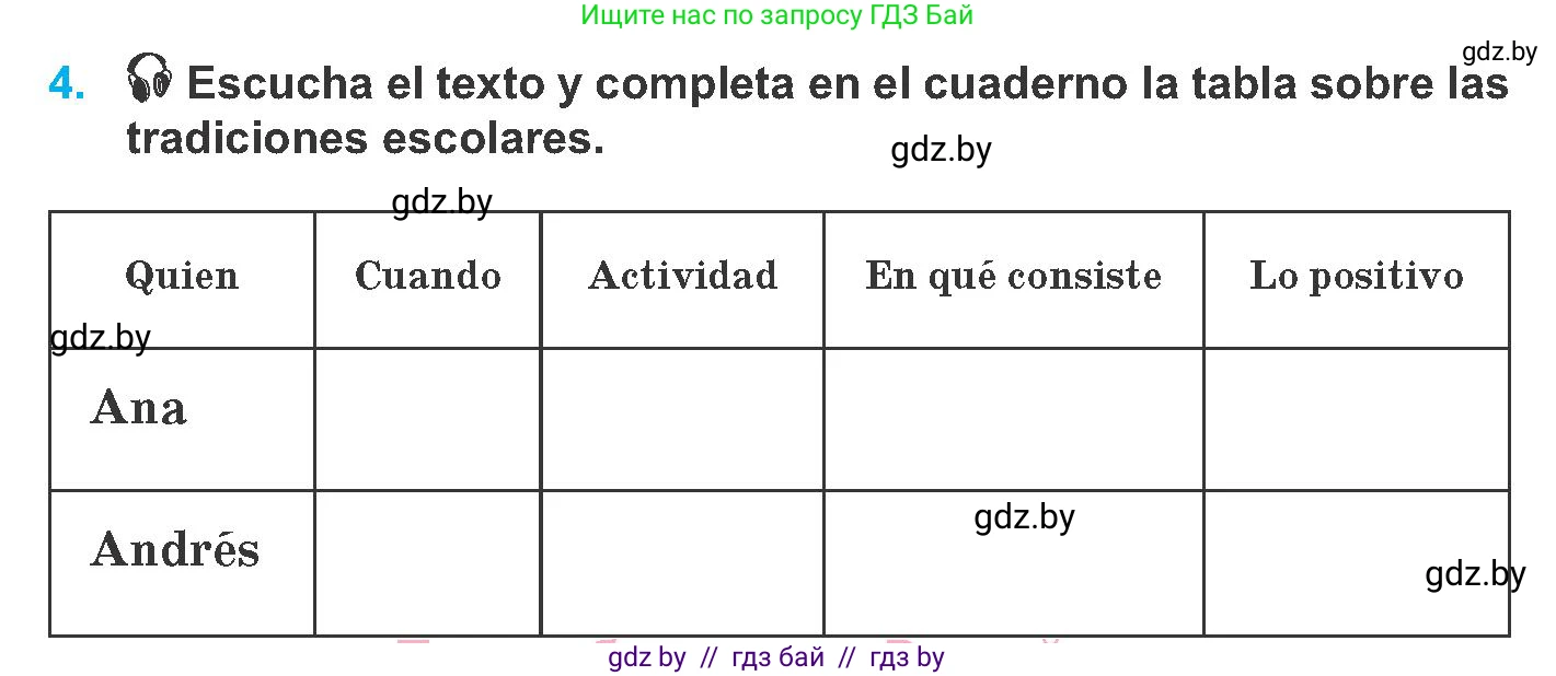 Испанский язык, 8 класс Учебник, автор: Гриневич Елена Карловна, издательство Вышэйшая школа, Минск, 2011, оранжевого цвета, страница 43, номер 4, Условие