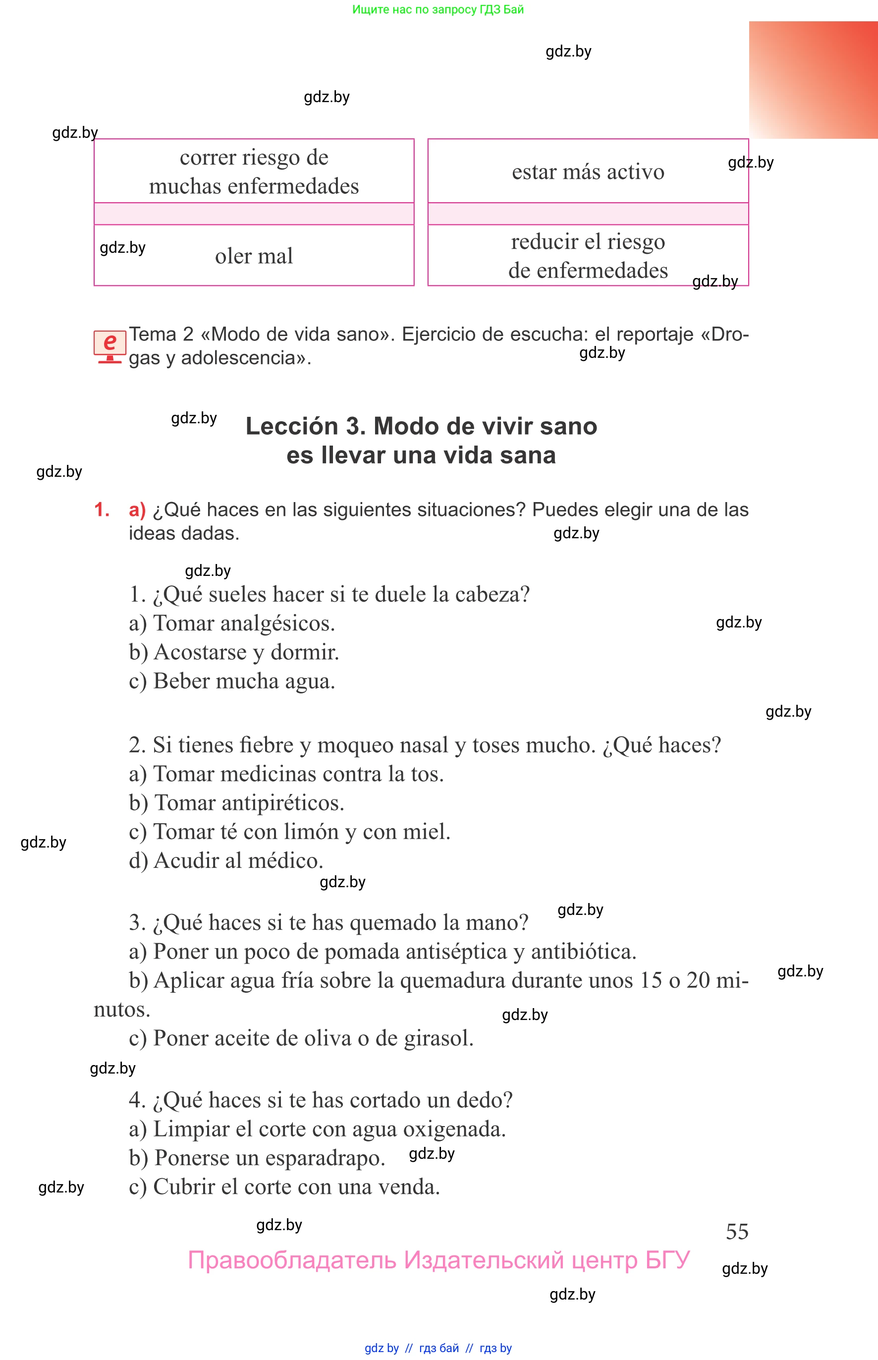 Испанский язык, 9 класс Учебник, авторы: Цыбулева Татьяна Эдуардовна, Пушкина Ольга Александровна, издательство Издательский центр БГУ, Минск, 2017, страница 55