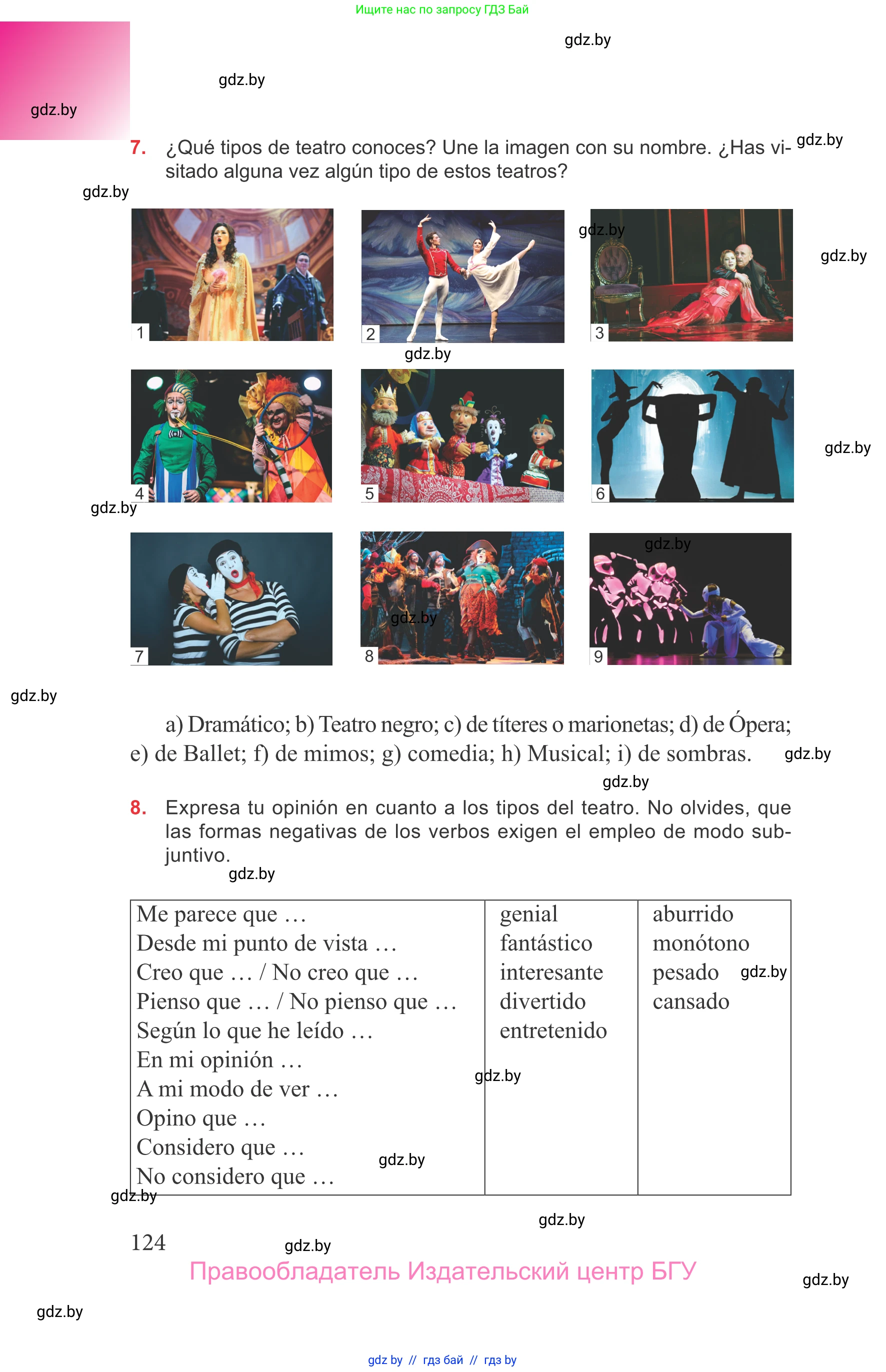 Испанский язык, 9 класс Учебник, авторы: Цыбулева Татьяна Эдуардовна, Пушкина Ольга Александровна, издательство Издательский центр БГУ, Минск, 2017, страница 124