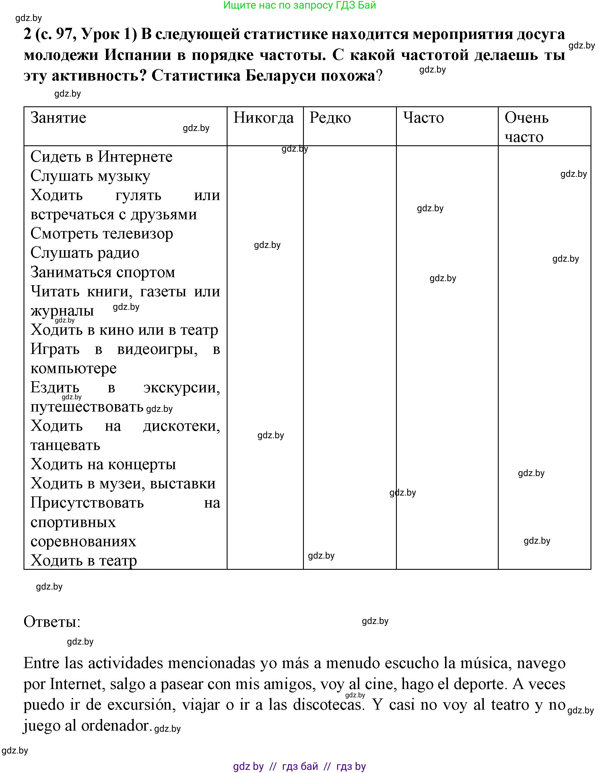 Испанский язык, 9 класс Учебник, авторы: Цыбулева Татьяна Эдуардовна, Пушкина Ольга Александровна, издательство Издательский центр БГУ, Минск, 2017, страница 98, номер 2, Решение