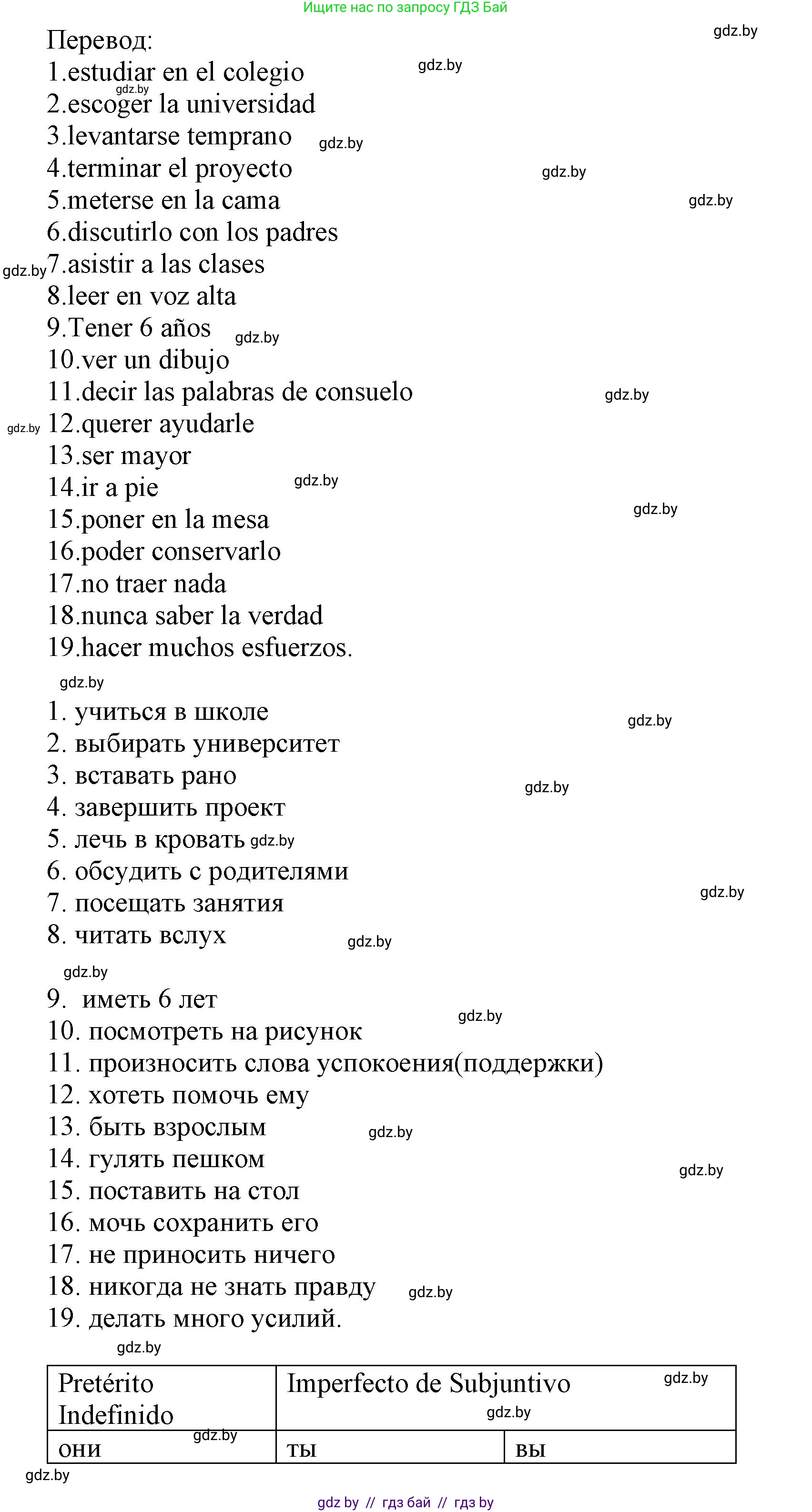 Испанский язык, 9 класс Учебник, авторы: Цыбулева Татьяна Эдуардовна, Пушкина Ольга Александровна, издательство Издательский центр БГУ, Минск, 2017, страница 104, номер 1, Решение (продолжение 2)