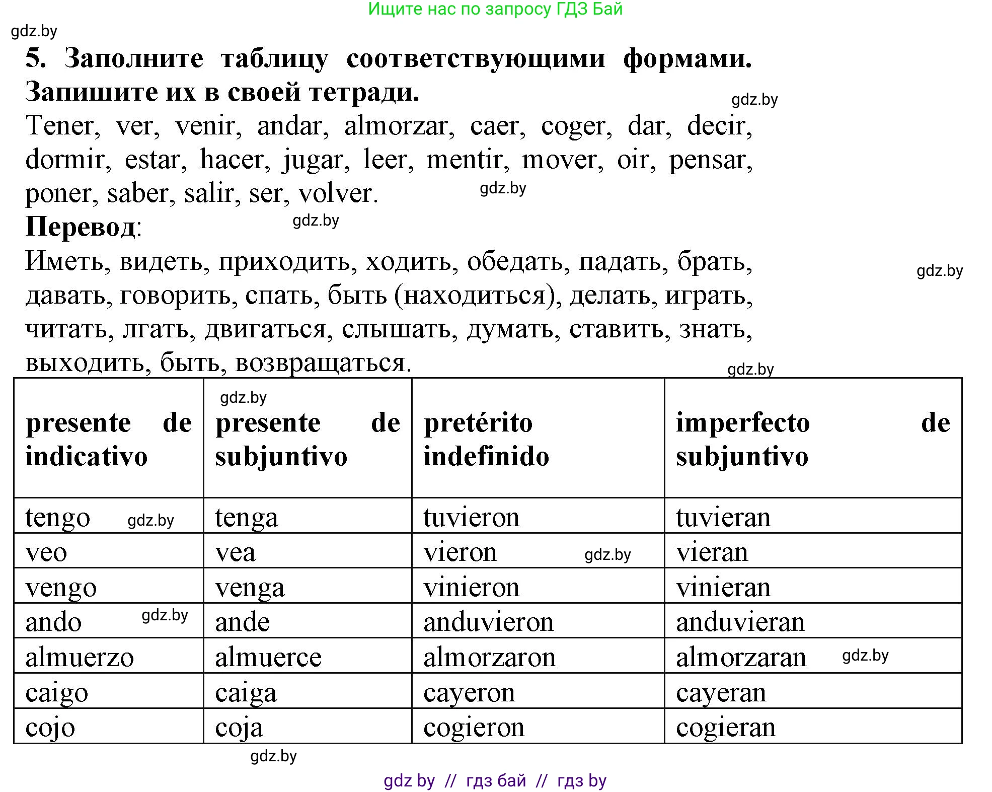Испанский язык, 9 класс Учебник, авторы: Цыбулева Татьяна Эдуардовна, Пушкина Ольга Александровна, издательство Издательский центр БГУ, Минск, 2017, страница 106, номер 5, Решение
