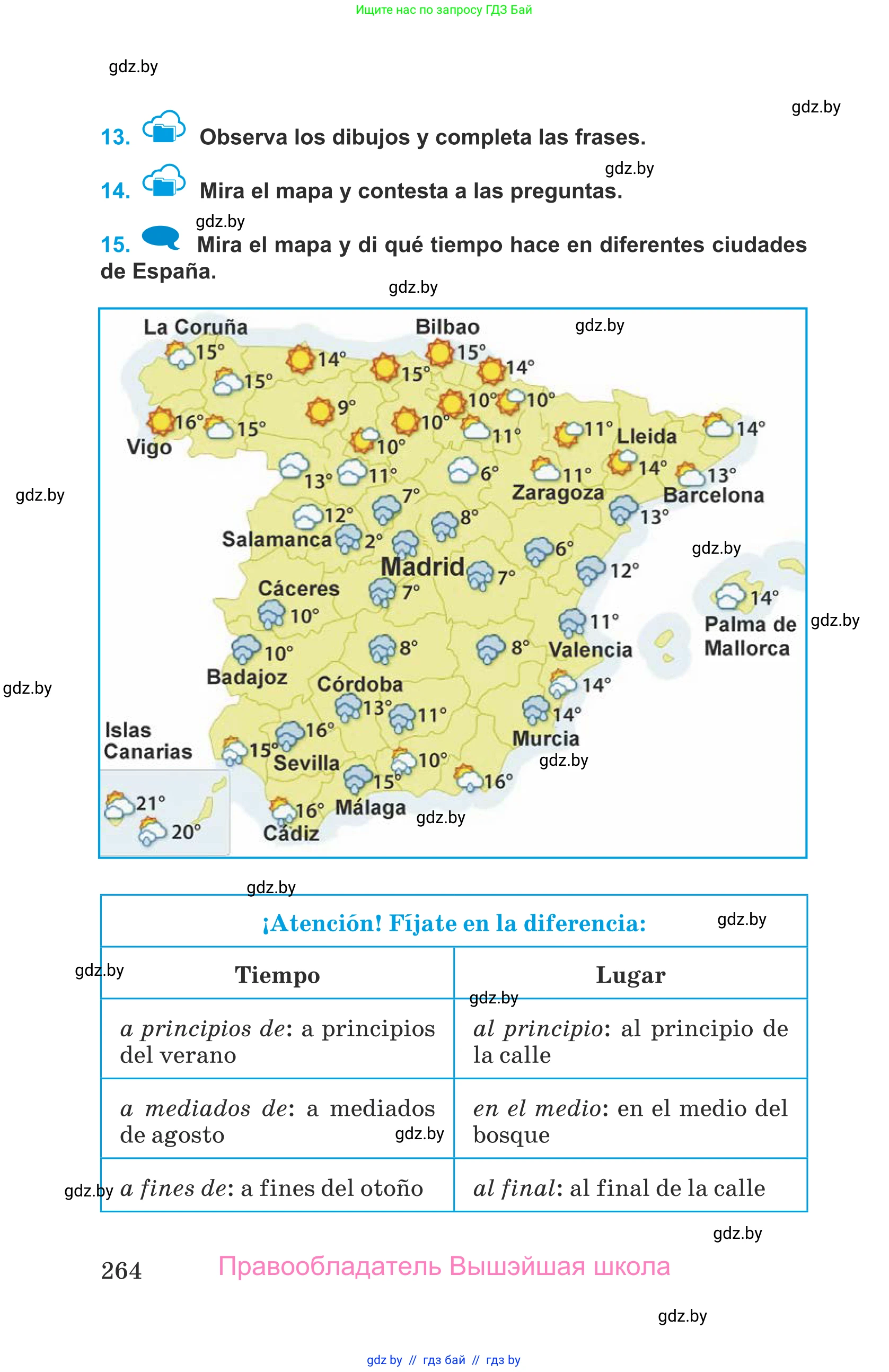 Испанский язык, 9 класс Учебник, авторы: Гриневич Елена Карловна, Янукенас Ольга Викторовна, издательство Вышэйшая школа, Минск, 2020, оранжевого цвета, страница 264