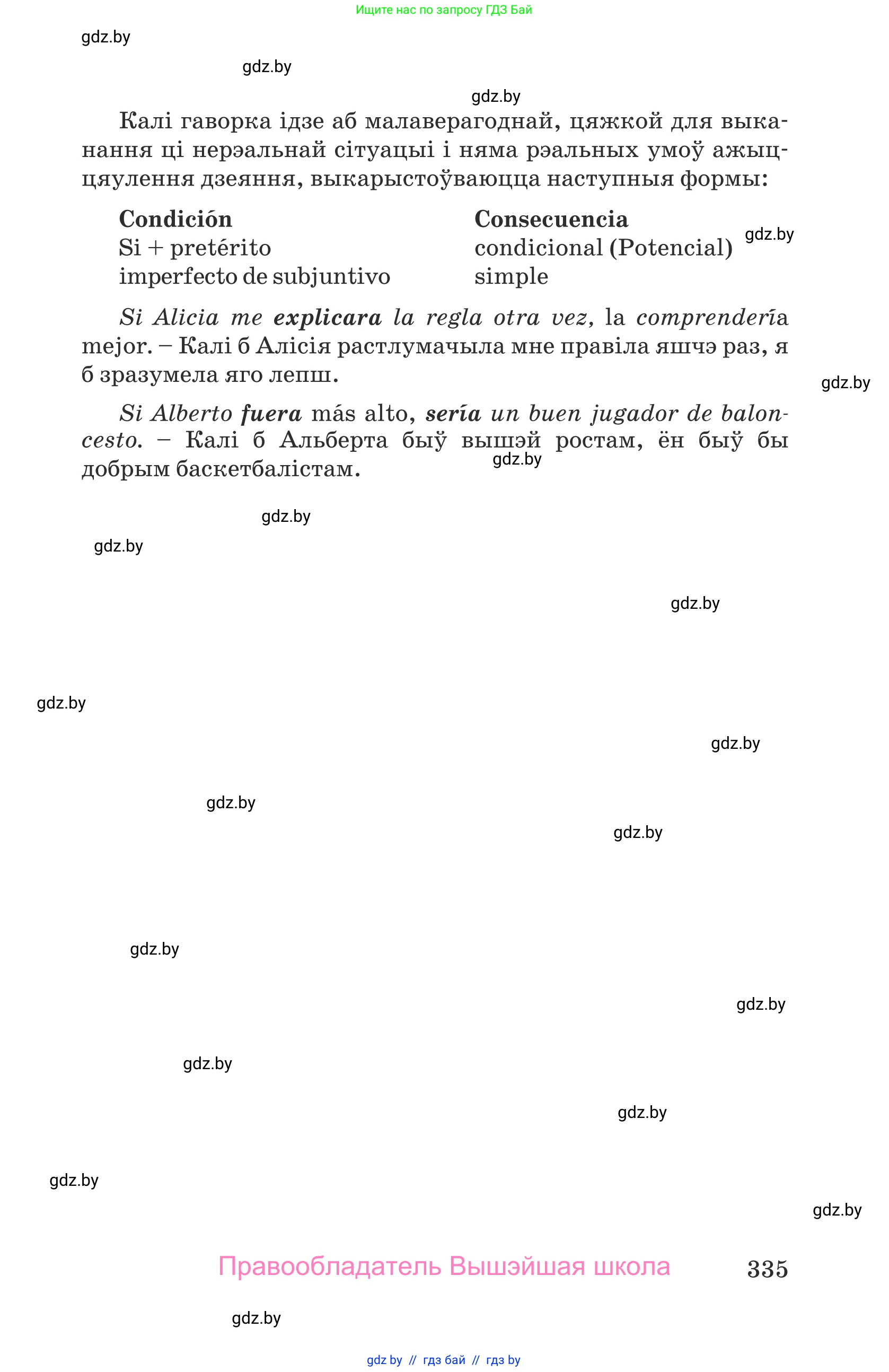 Испанский язык, 9 класс Учебник, авторы: Гриневич Елена Карловна, Янукенас Ольга Викторовна, издательство Вышэйшая школа, Минск, 2020, оранжевого цвета, страница 335