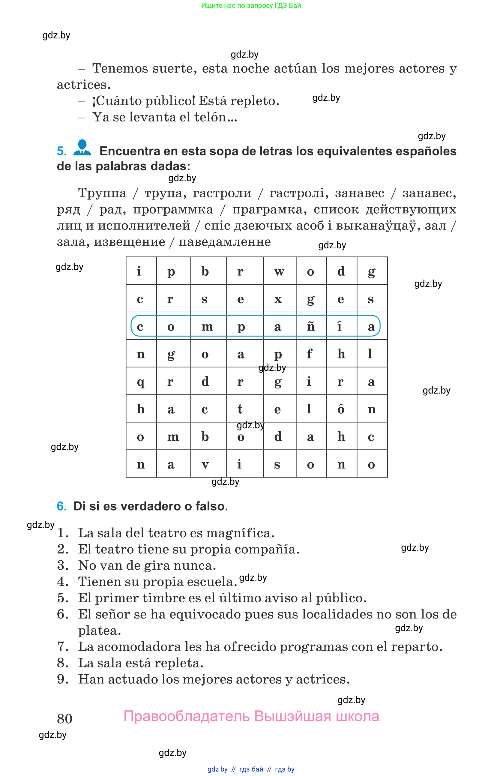 Испанский язык, 9 класс Учебник, авторы: Гриневич Елена Карловна, Янукенас Ольга Викторовна, издательство Вышэйшая школа, Минск, 2020, оранжевого цвета, страница 80