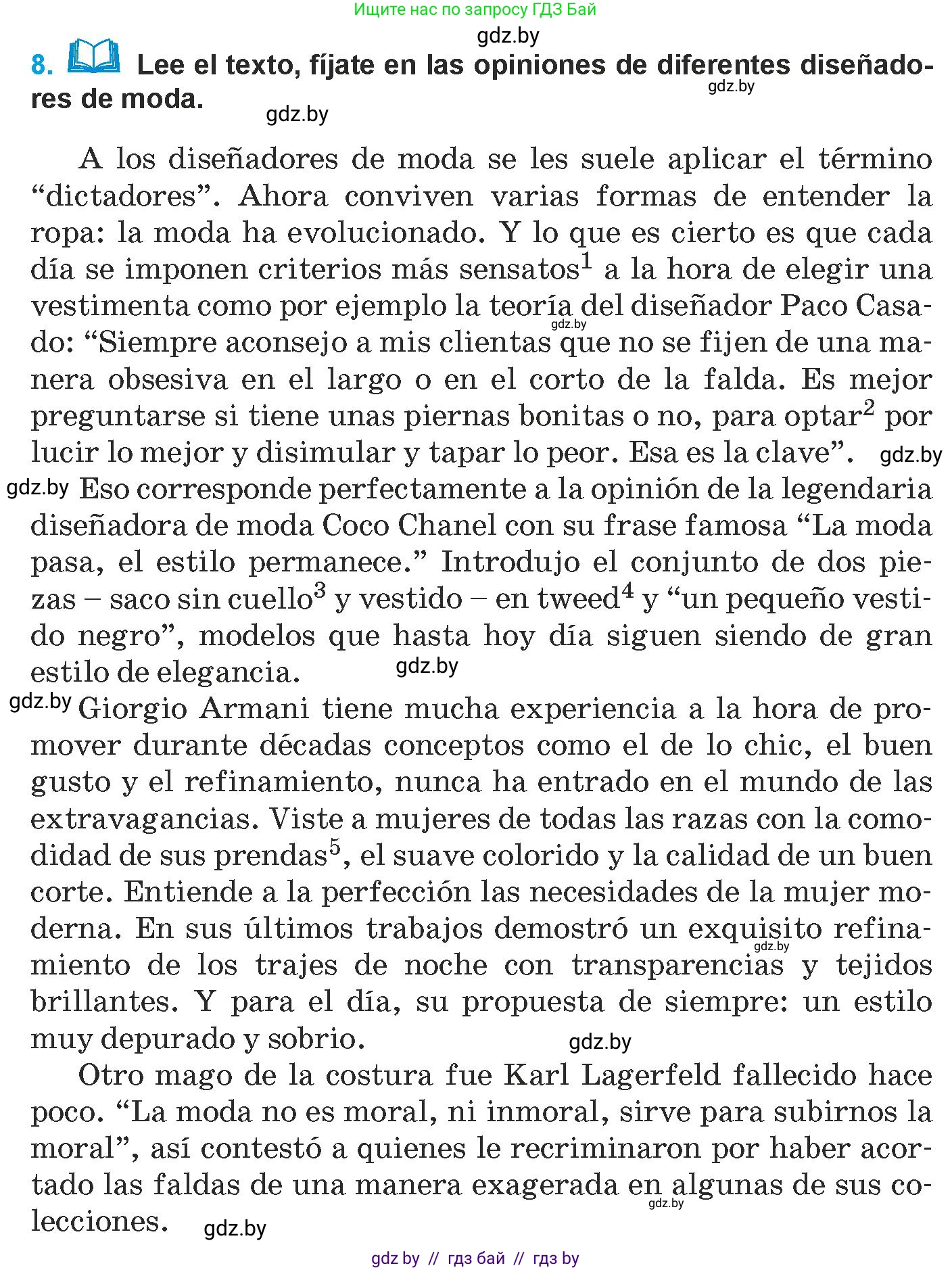 Испанский язык, 9 класс Учебник, авторы: Гриневич Елена Карловна, Янукенас Ольга Викторовна, издательство Вышэйшая школа, Минск, 2020, оранжевого цвета, страница 168, номер 8, Условие