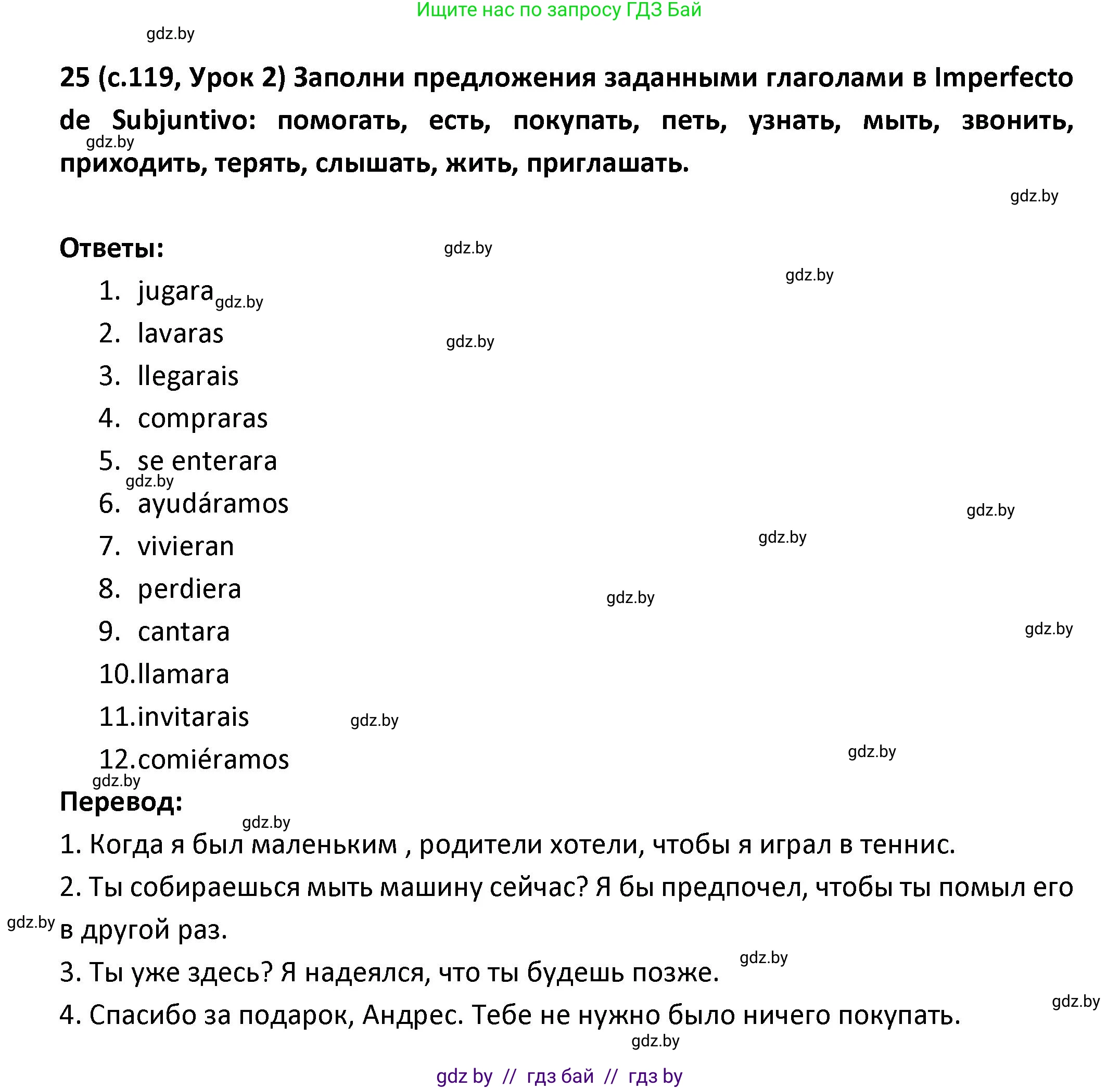 Испанский язык, 9 класс Учебник, авторы: Гриневич Елена Карловна, Янукенас Ольга Викторовна, издательство Вышэйшая школа, Минск, 2020, оранжевого цвета, страница 119, номер 25, Решение