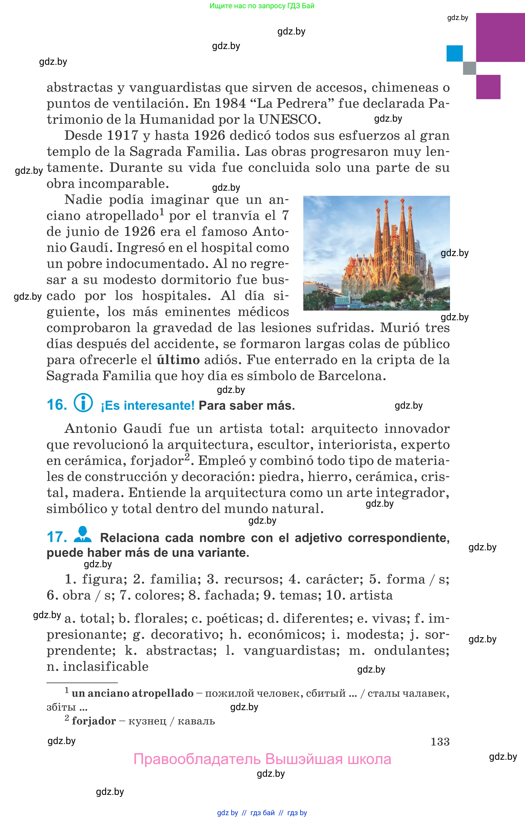 Испанский язык, 10 класс Учебник, авторы: Гриневич Елена Карловна, Янукенас Ольга Викторовна, издательство Вышэйшая школа, Минск, 2019, оранжевого цвета, страница 133