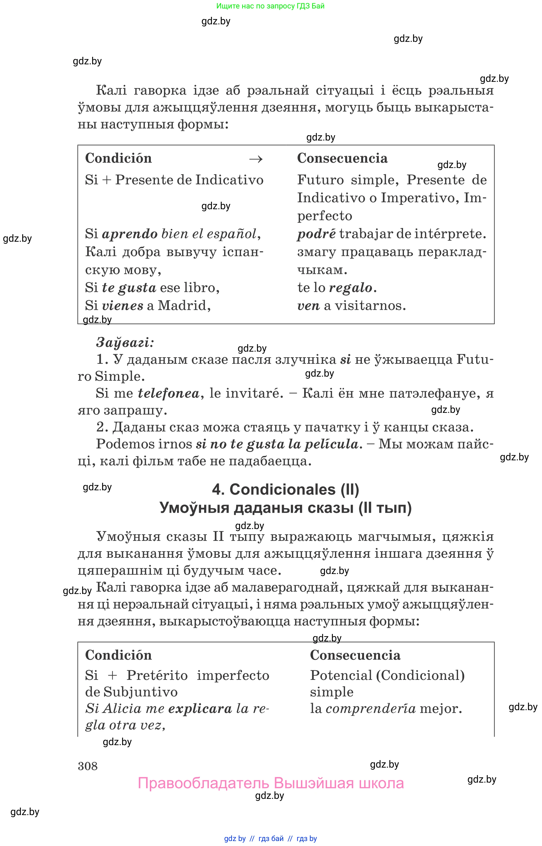 Испанский язык, 10 класс Учебник, авторы: Гриневич Елена Карловна, Янукенас Ольга Викторовна, издательство Вышэйшая школа, Минск, 2019, оранжевого цвета, страница 308