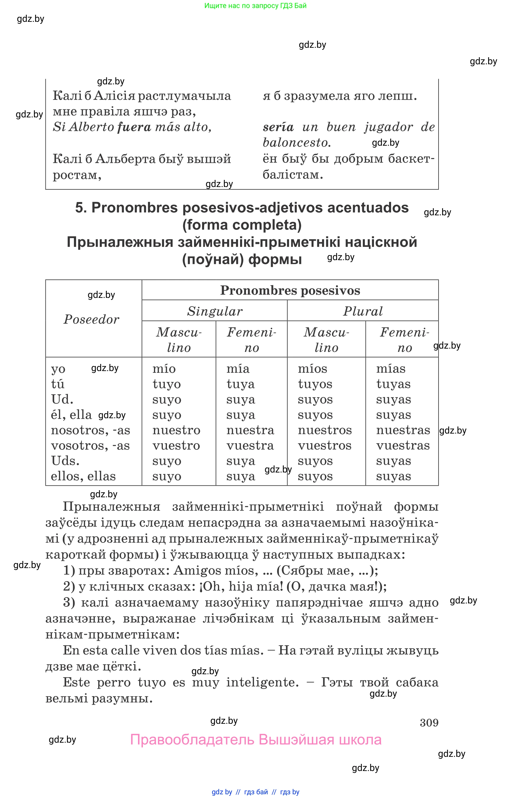 Испанский язык, 10 класс Учебник, авторы: Гриневич Елена Карловна, Янукенас Ольга Викторовна, издательство Вышэйшая школа, Минск, 2019, оранжевого цвета, страница 309