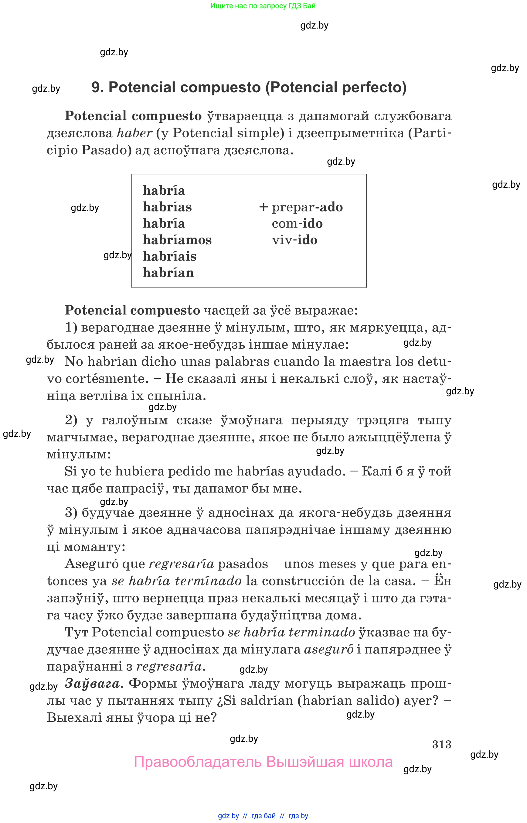 Испанский язык, 10 класс Учебник, авторы: Гриневич Елена Карловна, Янукенас Ольга Викторовна, издательство Вышэйшая школа, Минск, 2019, оранжевого цвета, страница 313