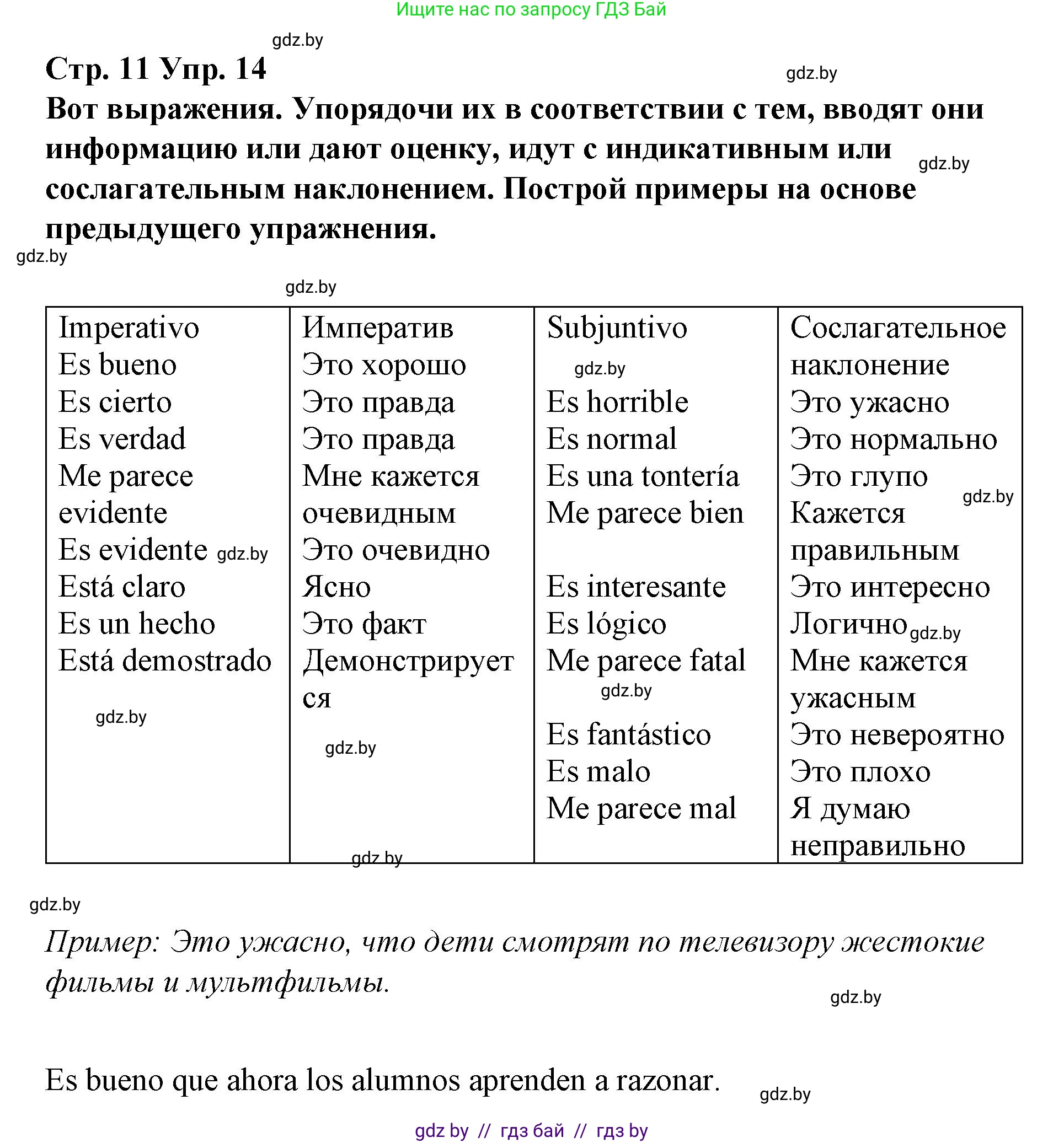 Испанский язык, 10 класс Учебник, авторы: Гриневич Елена Карловна, Янукенас Ольга Викторовна, издательство Вышэйшая школа, Минск, 2019, оранжевого цвета, страница 11, номер 14, Решение