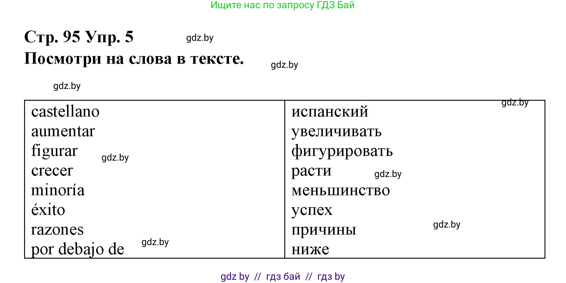 Испанский язык, 10 класс Учебник, авторы: Гриневич Елена Карловна, Янукенас Ольга Викторовна, издательство Вышэйшая школа, Минск, 2019, оранжевого цвета, страница 95, номер 5, Решение