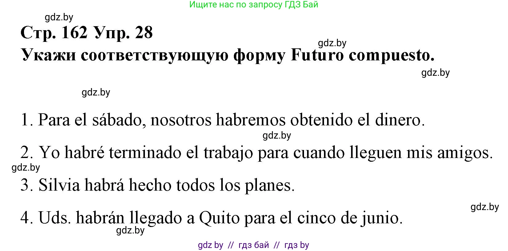 Испанский язык, 10 класс Учебник, авторы: Гриневич Елена Карловна, Янукенас Ольга Викторовна, издательство Вышэйшая школа, Минск, 2019, оранжевого цвета, страница 162, номер 28, Решение